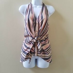 Drew Sleeveless Blouse Linen Button Down Tie Front